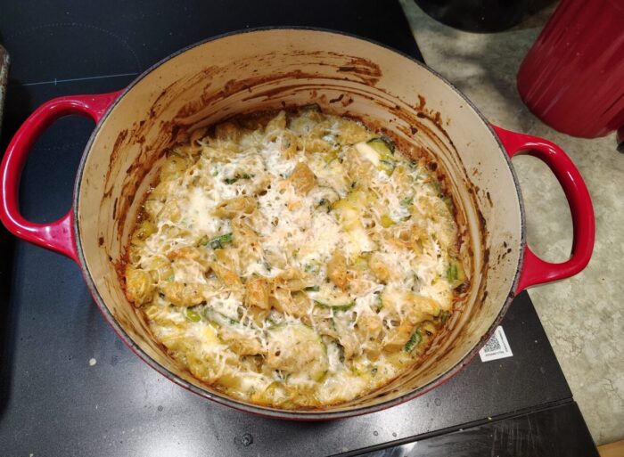 baked pasta that is basically a light macaroni and cheese full of herbs and zucchini