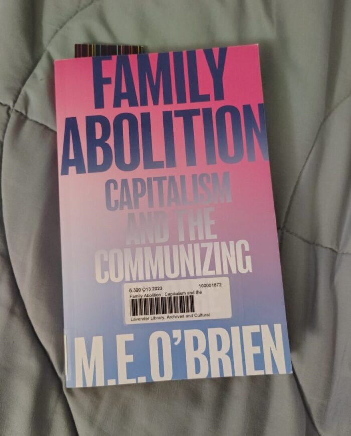 book: Family Abolition. Cover is a pink-to-blue color gradiant